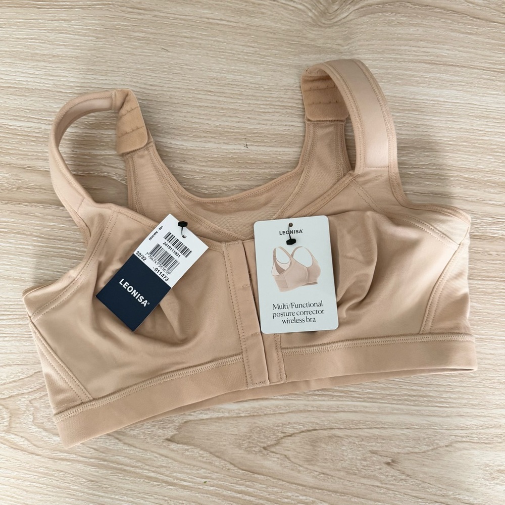 Leonisa US 32 Small Unlined Wireless Posture Corrector Bra Beige Back Support